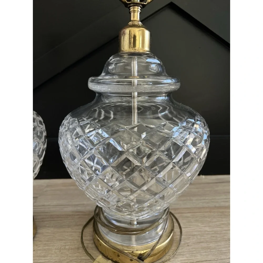 Beautiful Pair Of Waterford Crystal And Brass Table Lamps